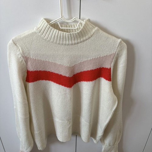 Lcw casual white knit sweater with stripes