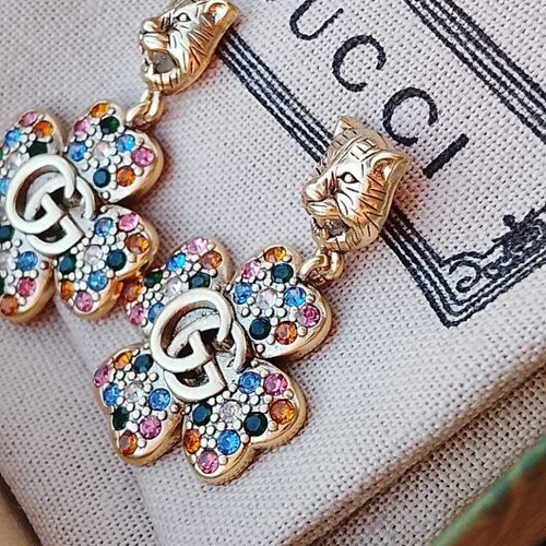 Gucci earrings with multicolored crystals and GG flower design new
