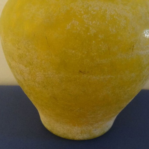 Vintage yellow blown glass vase jug with scavo texture 1980s