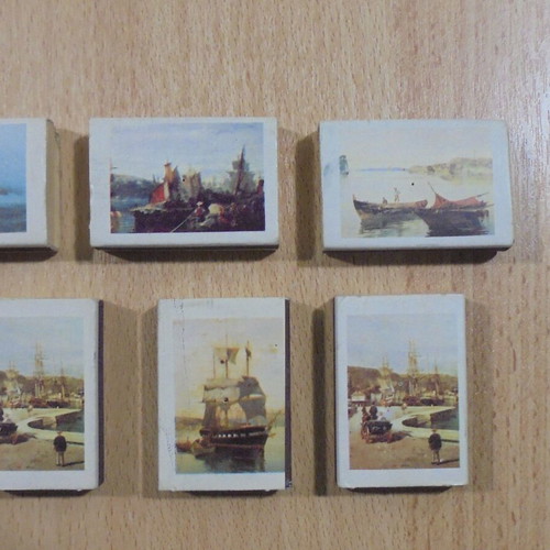 Greek Monopoly Konstantinos Volanakis artworks used collection of 11 old empty matchboxes