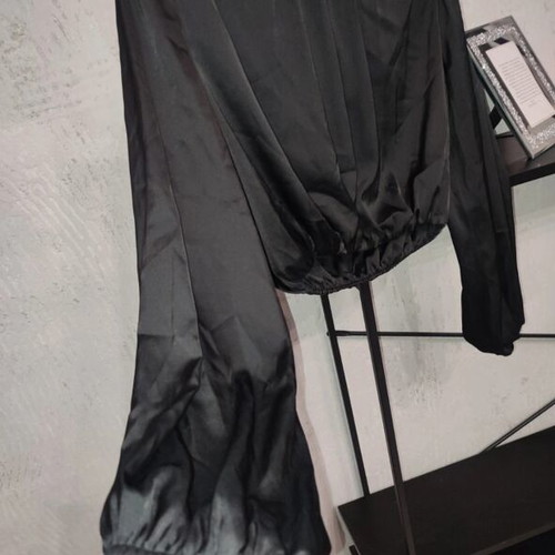 Thesis Satin Black Crop Top with High Neck and Shoulder Pads, Like New