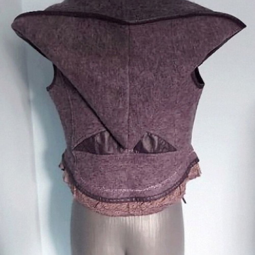 Culture designer bustier vest with hood, leather and pressed wool