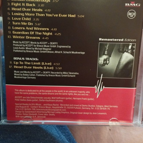 Accept Balls To The Wall CD remastered edition like new with bonuses