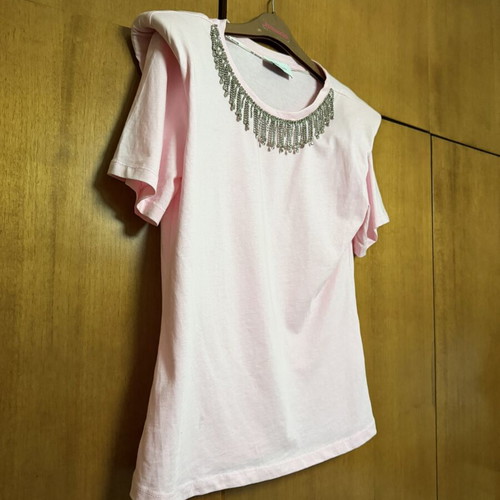 Bsb cotton t-shirt with rhinestone necklace, like new, pink, size S