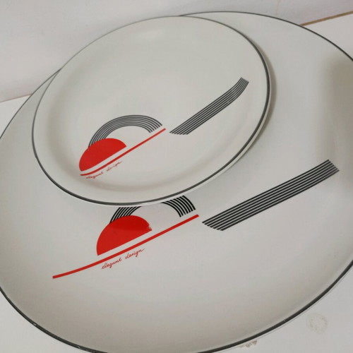 Retro vintage serving platters set of 2, metal and ceramic, used