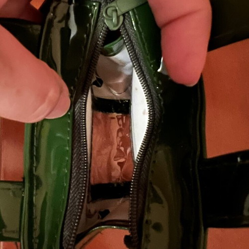 Harrods Money Bag small green PVC handbag