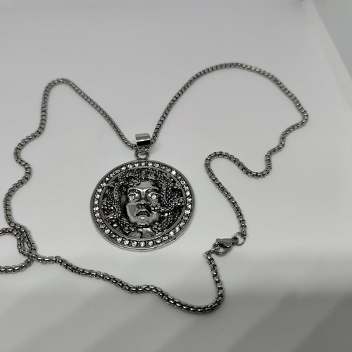 Medusa Pendant in Steel like new with rhinestones and chain