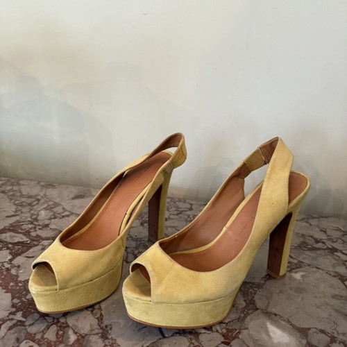 Zara Woman lime suede platform peep-toe heels size 38 used