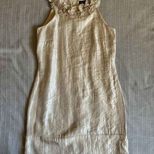Champagne Shimmer Ruffle Halter Mini Party Dress cream, like new, EU 36 S