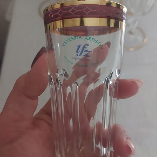 Venetian crystal champagne glasses new, set of 6 with 22-carat gold leaf