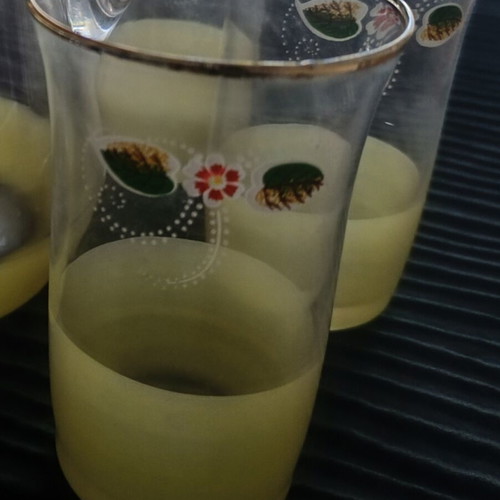 Water pitcher with 6 glasses like new, glass from 1920
