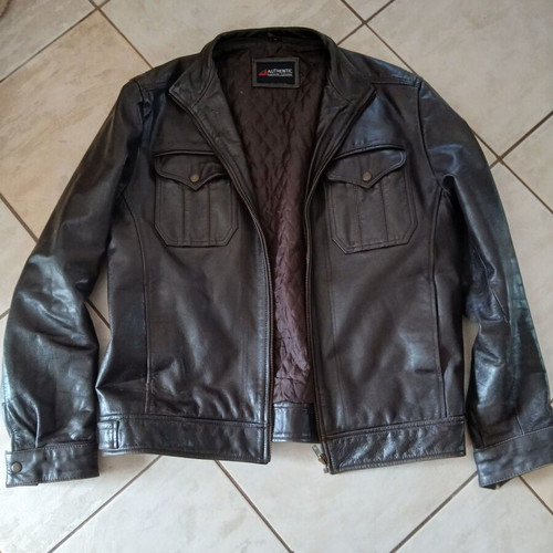 Men's leather jacket used, dark brown, size XL