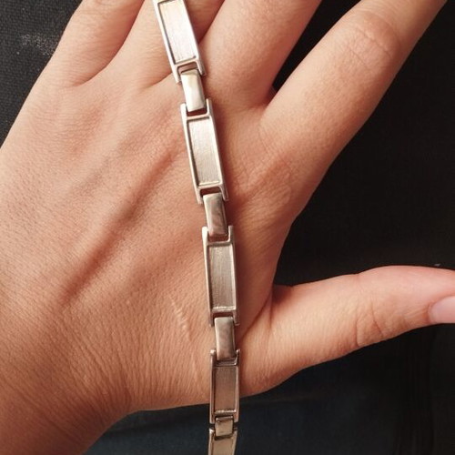 Silver 925 Unisex Bracelet with Rectangular Links, matte and glossy finish
