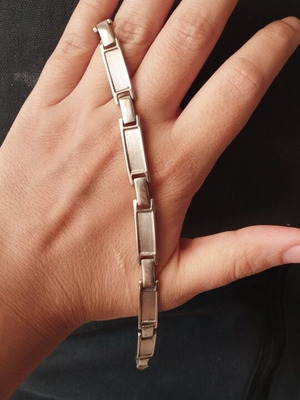 Silver 925 Unisex Bracelet with Rectangular Links, matte and glossy finish