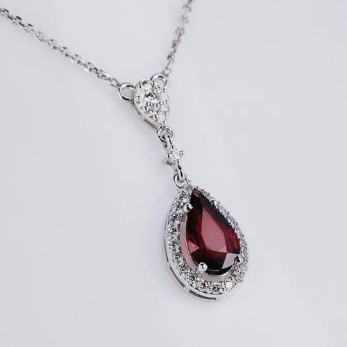 Luxury 14K White Gold Necklace with Natural Mozambique Ruby 2.25ct Unheated and Diamonds