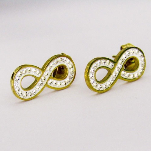 Steel stud earrings with zircon like new, gold and white