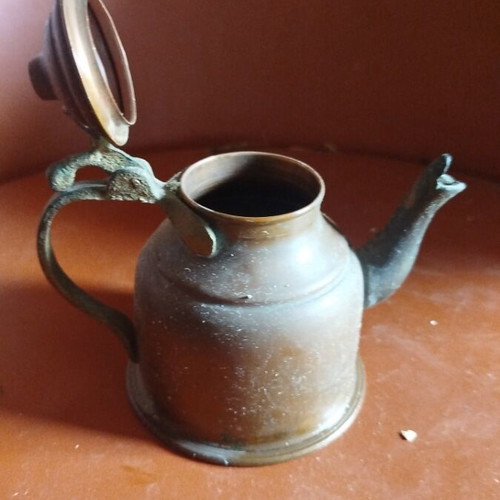 Individual teapot used, collectible copper and brass