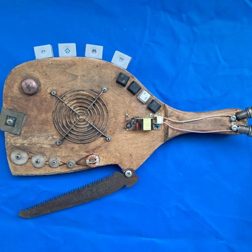 Piranhas upcycled art piece new 35x25 from racket