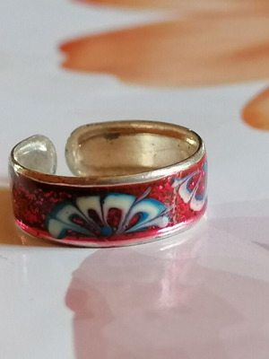 Silver 925 painted fuchsia ankle ring with blue and white designs new