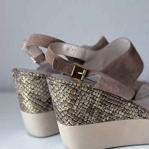 Stonefly Brown Snake Print Platform Sandals New