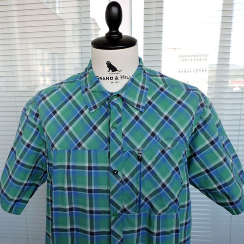 Vaude Men's Check Short Sleeve Shirt XL used, green and blue