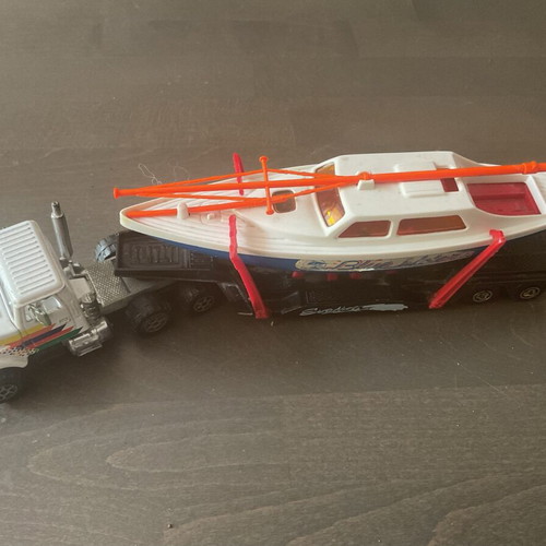 Retro metal truck with trailer and boat Majorette used
