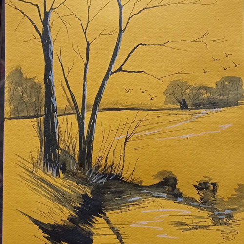 Ink drawing on paper 24.5x34 cm new