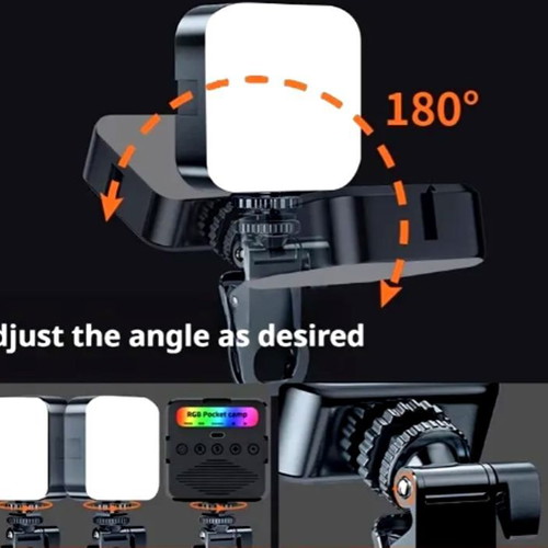 RGB LED Video Light pocket clip-on with adjustable angle and rechargeable battery