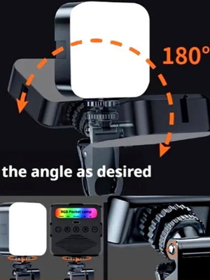 RGB LED Video Light με κλιπ, ρυθμιζόμενη γωνία και επαναφορτιζόμενη μπαταρία