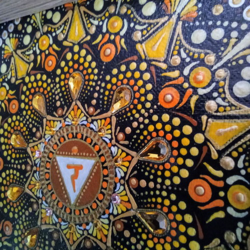Therapeutic Mandala Manipura new, canvas painting with rhinestones
