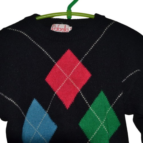 Vintage women's wool sweater with angora diamonds like new