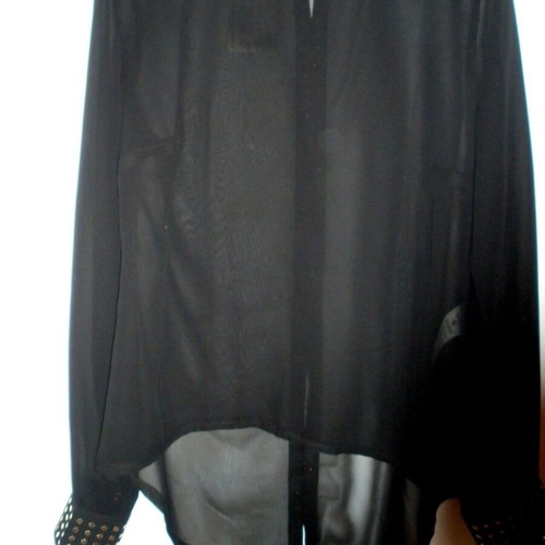 KeiKei women's black chiffon shirt with metallic studs, S/M