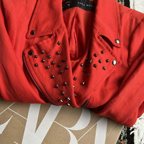 Zara red linen biker jacket like new, size 40/Large