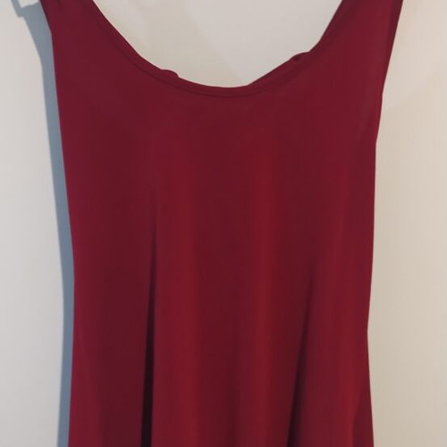 Red top with leather straps and lace-up back, one size