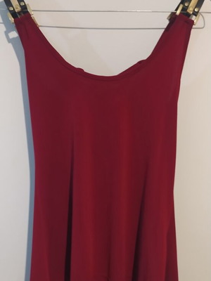 Red top with leather straps and lace-up back, one size