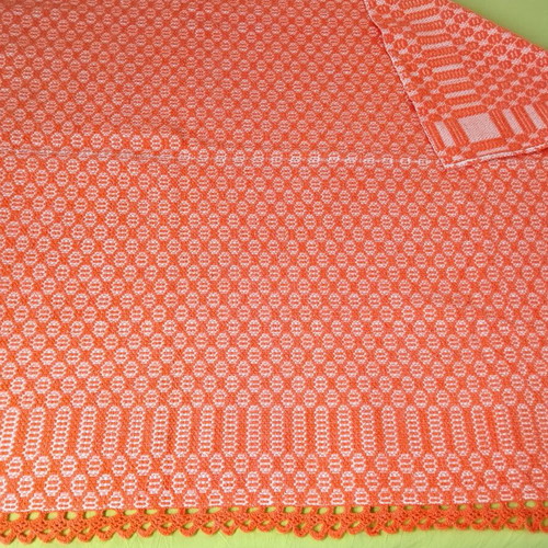 Handwoven caramel blanket with lace, like new