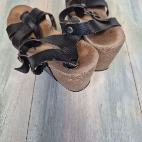 Plakton black leather platform sandals used, size 40, 8 cm heel