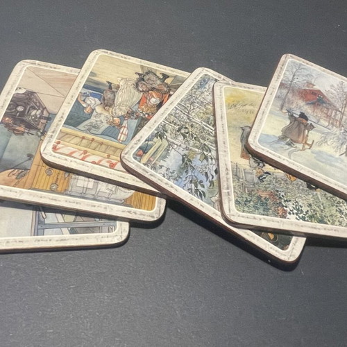 Vintage coasters set of 6 with Carl Larsson artwork, like new