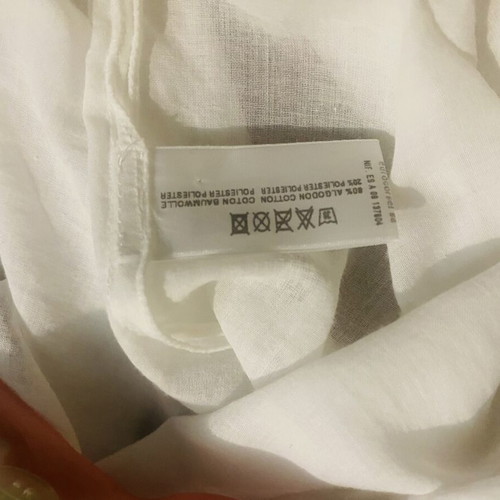 White semi-sheer shirt with floral trim, beachwear