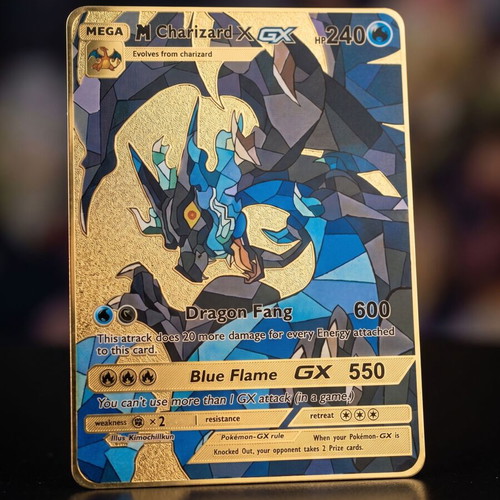 Pokémon Mega Charizard X GX Gold Metal Card like new