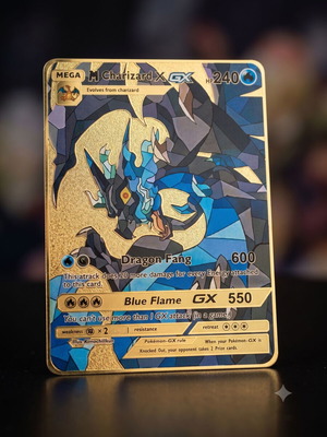 Pokémon Mega Charizard X GX Gold Metal Card like new