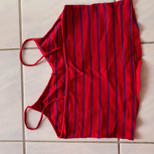 Τιραντέ ριγέ crop top Primark κόκκινη μωβ αφόρετο