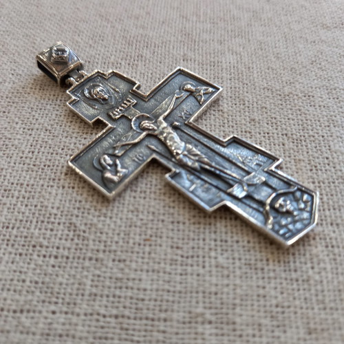 Silver Russian Chest Cross with Patina New, Walking Style