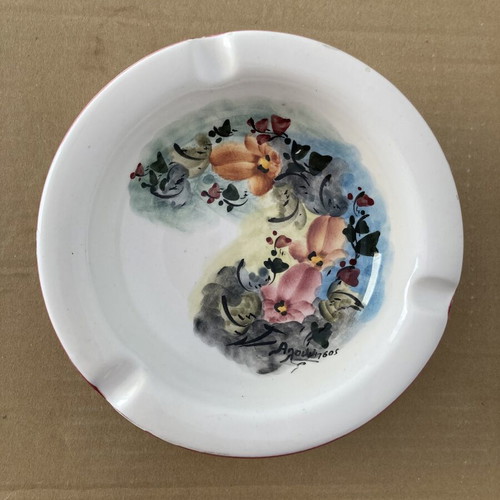 Vintage hand painted ceramic ashtray souvenir from Alonnisos used