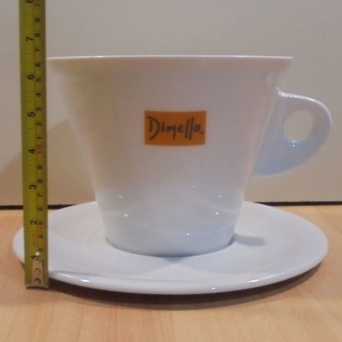 Dimello espresso coffee large promotional ceramic cup with saucer like new