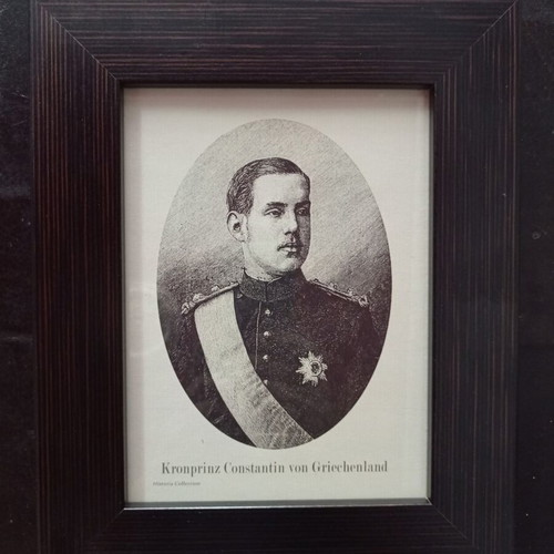 Engraving of Crown Prince Constantine of Greece used, framed