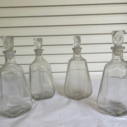 Antique glass bottles used, set of 4 pieces
