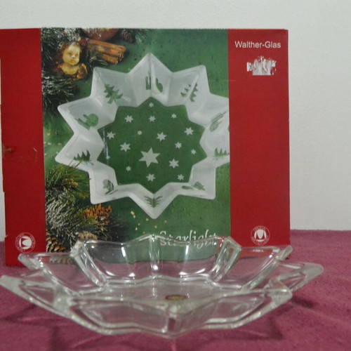 Serving platter new, polygon star shape Walther-Glas crystal