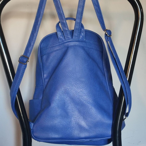 Blue women's backpack like new, PU leather with embossed texture