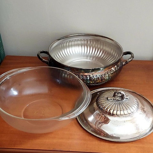 Silver-plated serving dish used, handmade carved